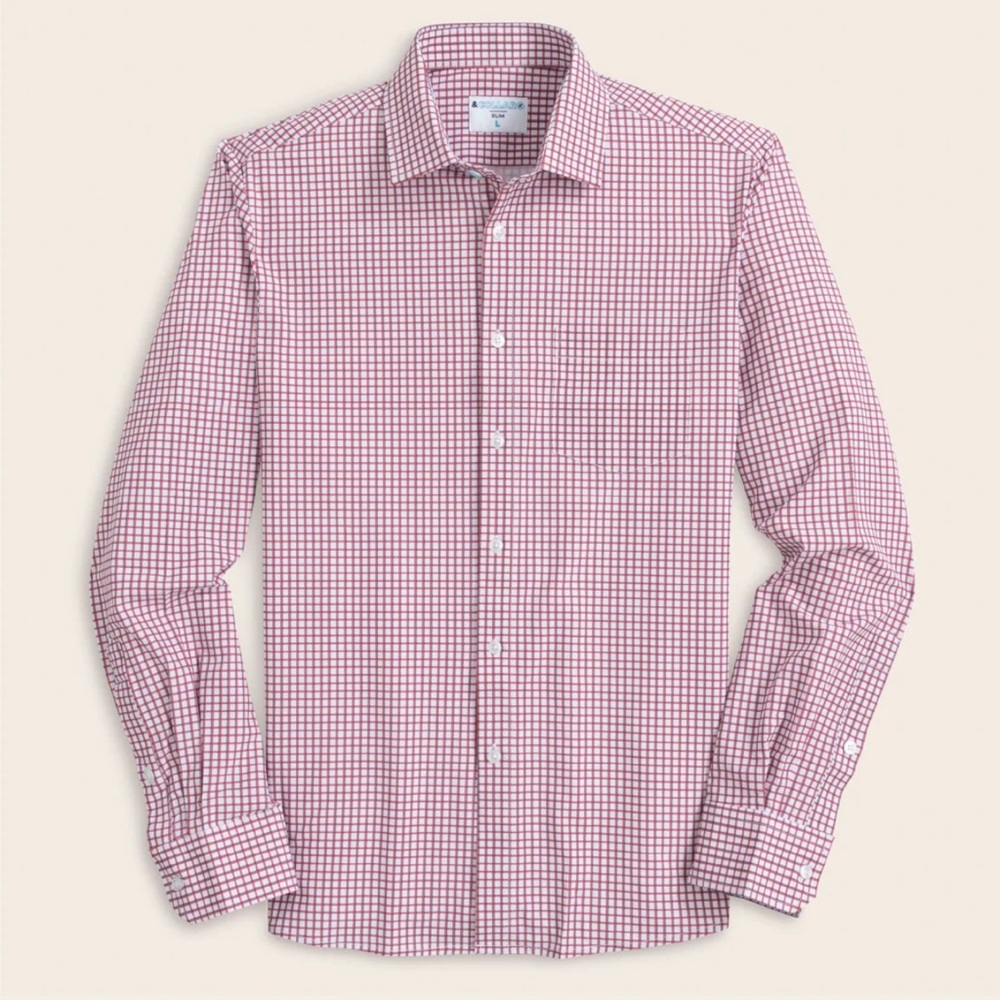 &Collar Performance Menswear Dress Shirt Range Shirt - Red and White w/ Blue